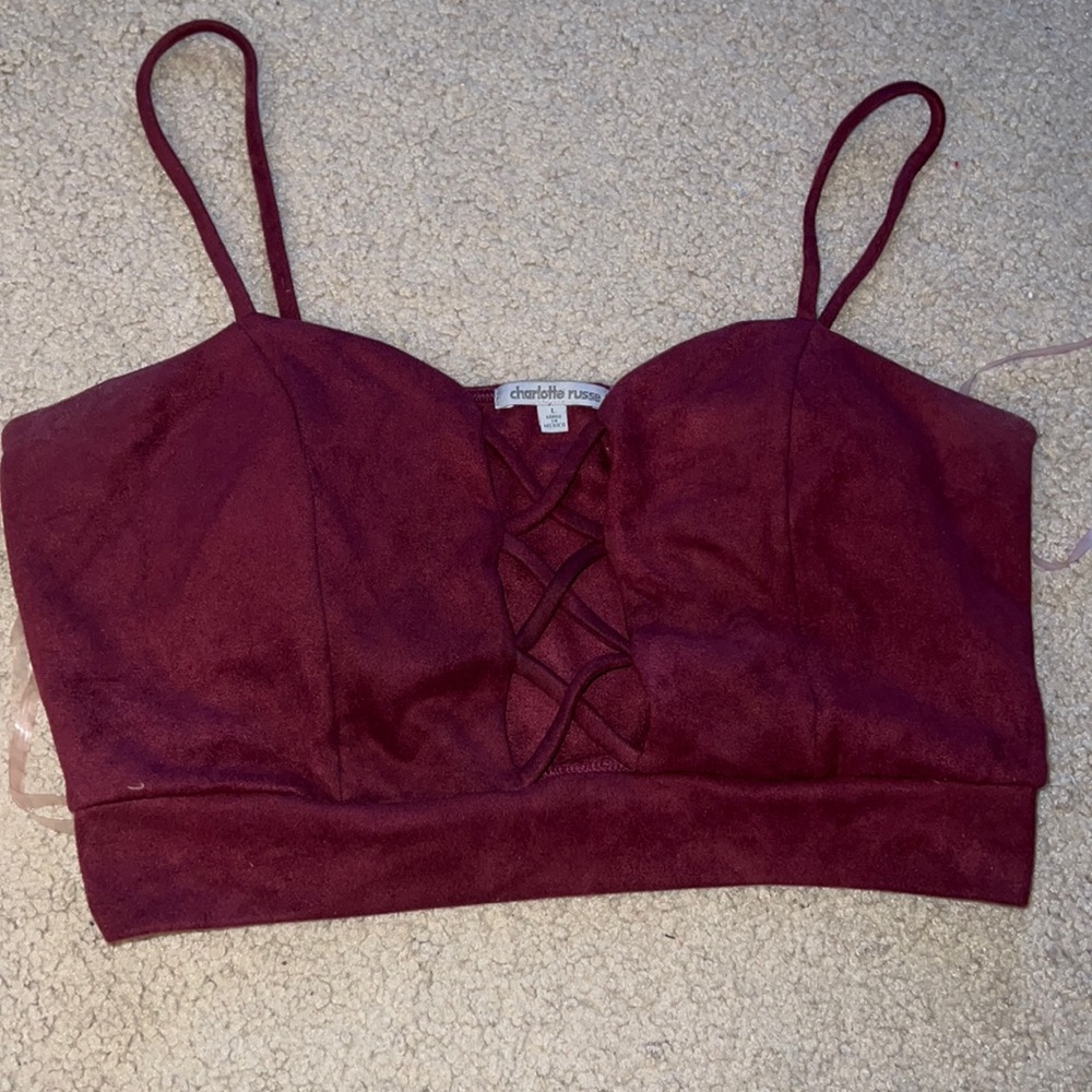 Lace Up Center Maroon Bralet Top
